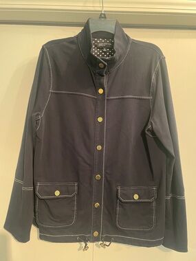 Jones New York Navy Utility Jacket with White Contrast Stitching